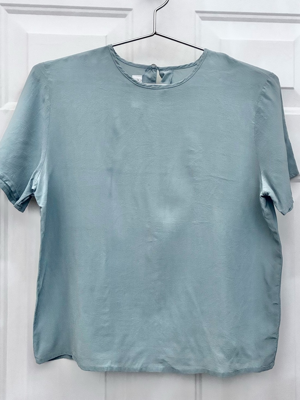 Laura & Jayne 100% Silk Seafoam Blue Blouse Women’s 10 Short Sleeve Minimalist